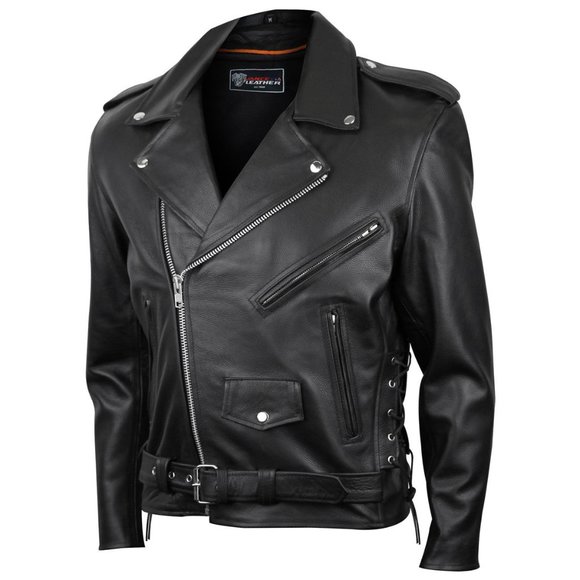 Other - Men's Premium Leather Classic Motorcycle Jacket Lace Sides Z/O Liner